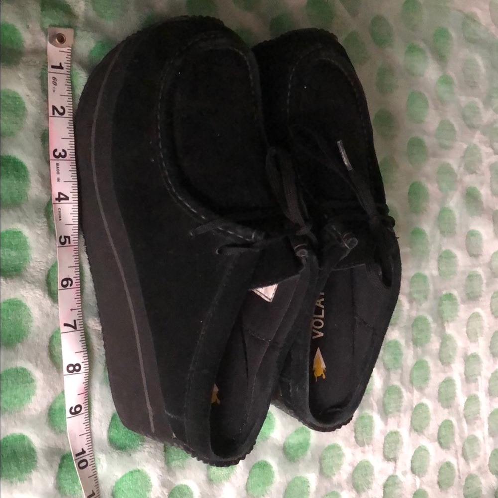 Vintage Volatile black suede platform slip ons